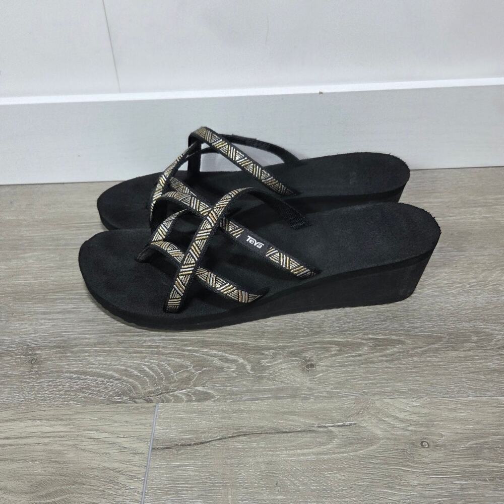 Teva Mush Mandalyn Wedge Ola 2 Black Gold & Silver Sandals Size 10